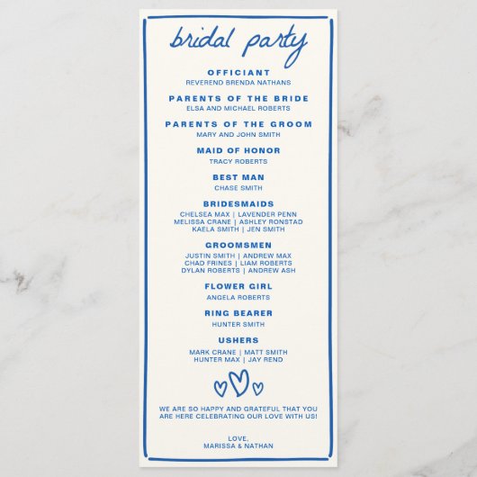 Blue Drawn Together huwelijksprogramma Programma (Achterkant)