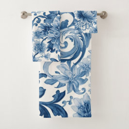 Blue Dreams | Floral Watercolor Chinoiserie Bad Handdoek