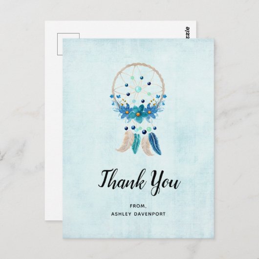 Blue Dreamweaver catcher met Feathers Boho Bedankt Briefkaart (Voorkant / Achterkant)