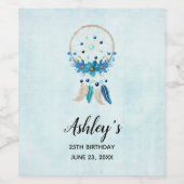 Blue Dreamweaver Stylish Boho Design Birthday Wijn Etiket (Enkel label)