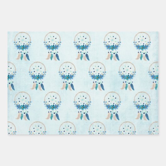 Blue Dreamweaver Stylish Boho Design Inpakpapier Vel (Voorkant 3)