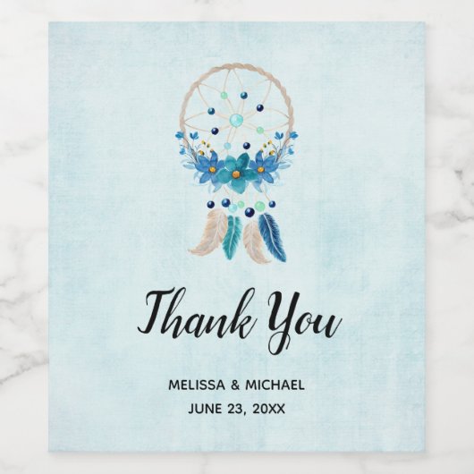 Blue Dreamweaver Stylish Boho Design Wedding Wijn Etiket (Enkel label)