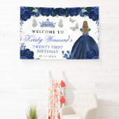 Blue Dress Blonde Haired Princess Floral Birthday Spandoek (Insitu)