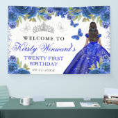 Blue Dress Dark Skin Princess Floral Birthday Spandoek (Beurs)