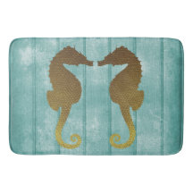 Blue Driftwood met Gold Seapaarden Bath Mat