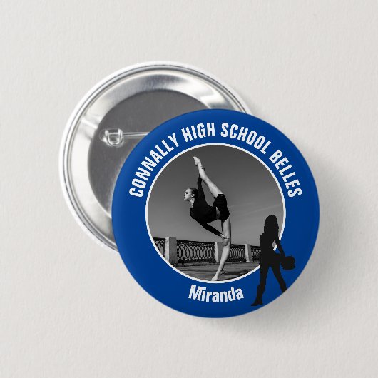 Blue Drill Team Photo High School Dancer Ronde Button 5,7 Cm (Voorkant /achterkant)