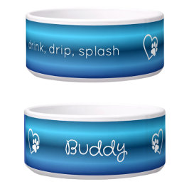 Blue 'drink drip splash' Dog Name Bowl Voerbakje