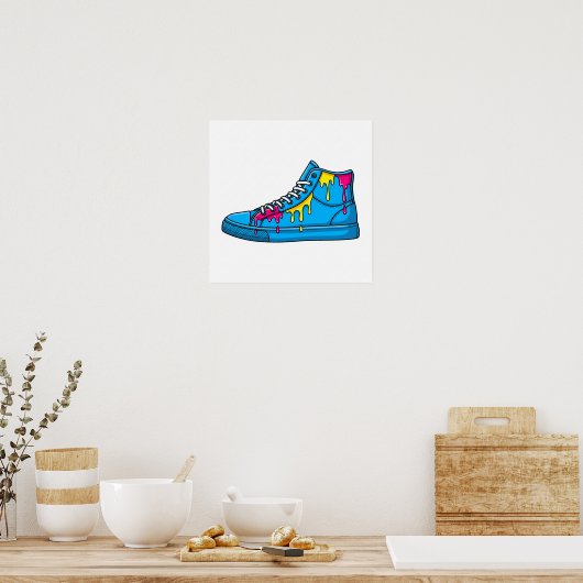 Blue Dripping Paint Sneaker Poster (Keuken)