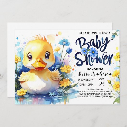 Blue Duckling Baby shower uitnodiging (Voorkant / Achterkant)