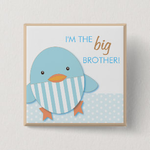 Blue Ducky Proud Big Brother of Zuster Pin Vierkante Button 5,1 Cm