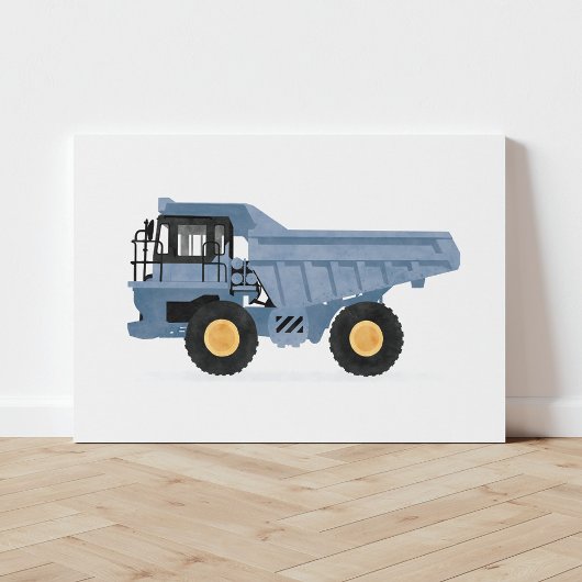 Blue Dump Truck Construction Vehicle Canvas Afdruk
