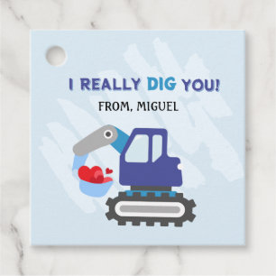 Blue Dump Truck Hearts Valentijnse Labels Gift