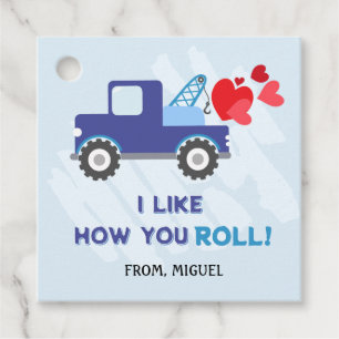 Blue Dump Truck Hearts Valentijnse Labels Gift