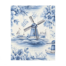 Blue Dutch Delft Windmill Waterverf