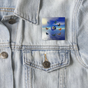 Blue Earth Vlinders Knop Vierkante Button 5,1 Cm