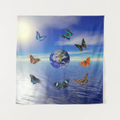 Blue Earth Vlinders Tapijt Wandkleed (Voorkant)