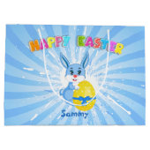Blue Easter Bunny-Cartoon Large Cadeauzakje (Achterkant)