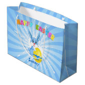 Blue Easter Bunny-Cartoon Large Cadeauzakje (Achterkant Gekanteld)