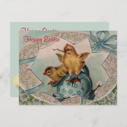 Blue Easter Egg en Chicks  Briefkaart (Voorkant / Achterkant)
