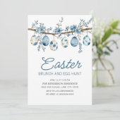 Blue Easter Egg Hunt Brunch Kaart (Staand voorkant)