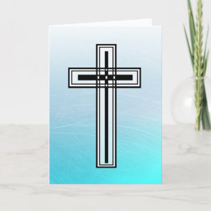 Blue Easter Religious Cross- en Quote Card Feestdagen Kaart