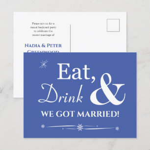 Blue Eat Drink We zijn getrouwd Retro Elopement Briefkaart
