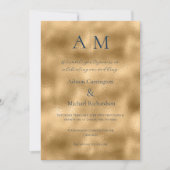 Blue Ecru Gold Monogramme Faire-part de mariage mo (Devant)