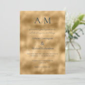Blue Ecru Gold Monogramme Faire-part de mariage mo (Debout devant)