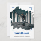 Blue Edgy Abstract Afstuderen penseelfoto Kaart (Voorkant)