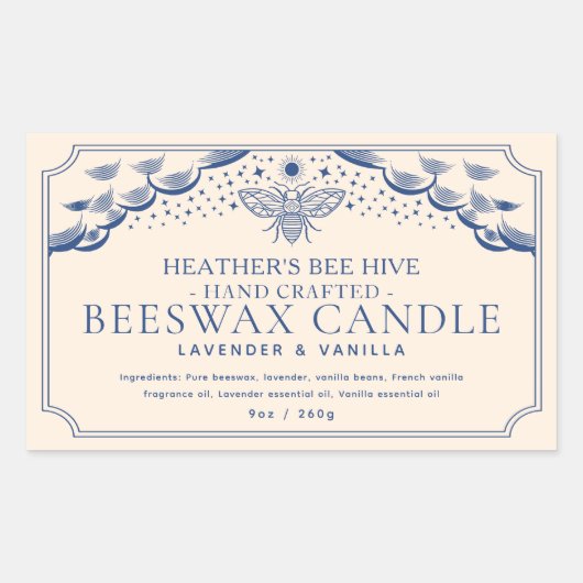 Blue Editable Tarot Honeybee Candle Étiquette (Devant)