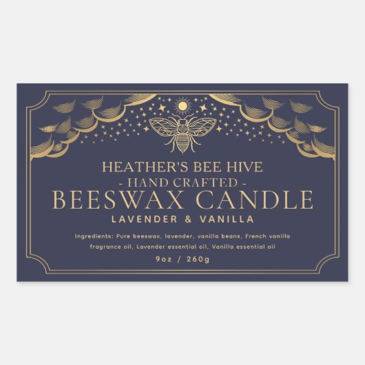 Blue Editable Tarot Honeybee Candle Étiquette (Devant)