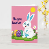 Blue Egg Bunny Pattern Holiday Card Kaart (Gele Bloem)