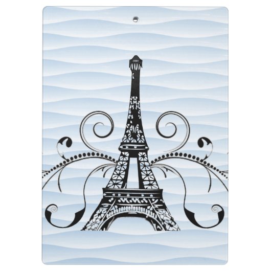 Blue Eiffel Tower Flourish Cliboard Klembord (Achterkant)