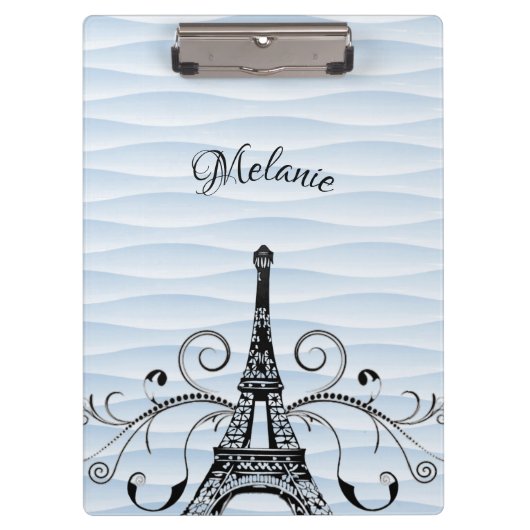 Blue Eiffel Tower Flourish Cliboard Klembord (Voorkant)