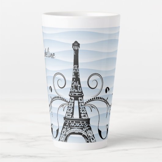 Blue Eiffel Tower Flourish Latte Mok (Voorkant)