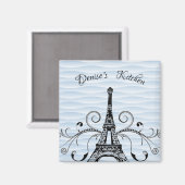 Blue Eiffel Tower Flourish Magnet Magneet (Voorkant / Achterkant)