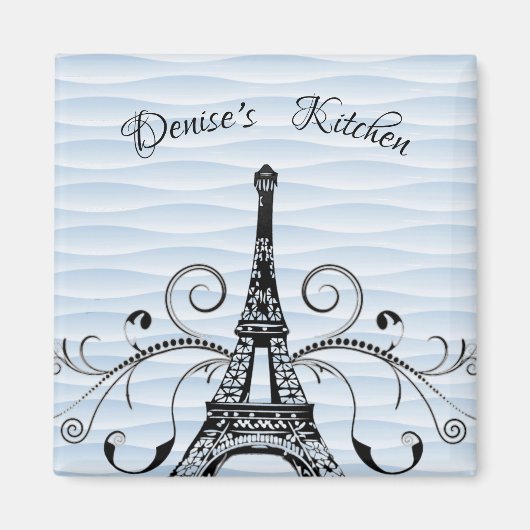 Blue Eiffel Tower Flourish Magnet Magneet (Voorkant)
