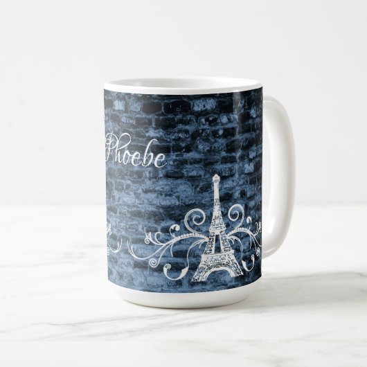 Blue Eiffel Tower Grunge Café Mug (Devant droit)