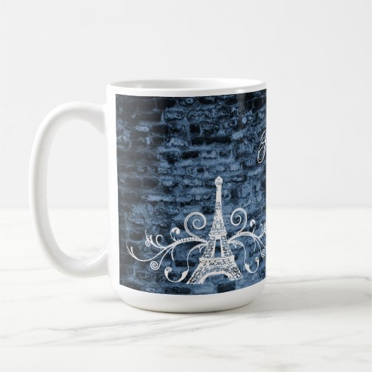 Blue Eiffel Tower Grunge Café Mug (Gauche)