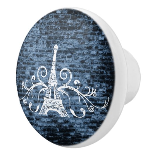 Blue Eiffel Tower Grunge Ceramic Pull Keramische Knop (Rechts)