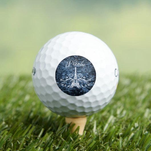 Blue Eiffel Tower Grunge Golf Balls Golfballen (Insitu Shirt)
