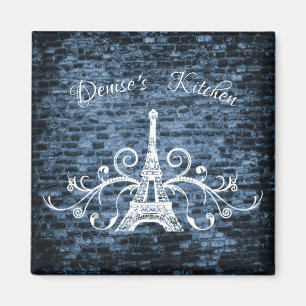 Blue Eiffel Tower Grunge Magnet Magneet