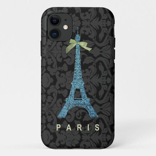Blue Eiffel Tower in faux glitter Case-Mate iPhone Case (Achterkant)