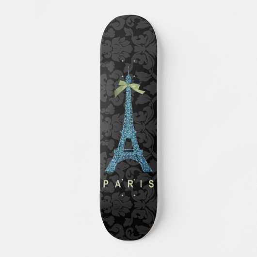Blue Eiffel Tower in faux glitter Skateboard (Voorkant)