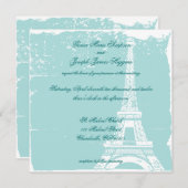 Blue Eiffel Tower Wedding Inviations Kaart (Voorkant / Achterkant)
