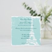 Blue Eiffel Tower Wedding Inviations Kaart (Staand voorkant)