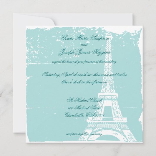 Blue Eiffel Tower Wedding Inviations Kaart (Voorkant)