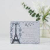 Blue Eiffel Tower Wedding RSVP Kaart (Staand voorkant)