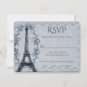 Blue Eiffel Tower Wedding RSVP Kaart (Voorkant)