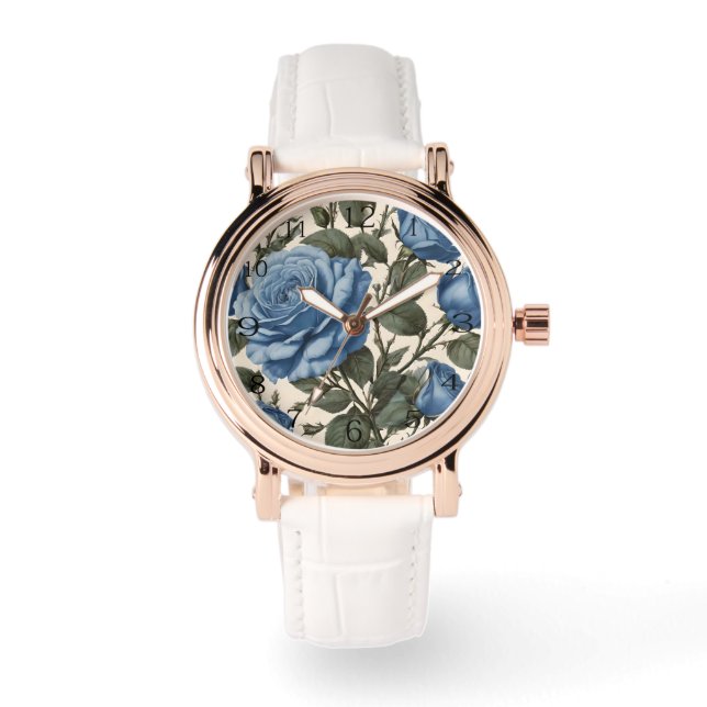 Blue Elegance:  provinciale Rozen in bloei Horloge (Voorkant)